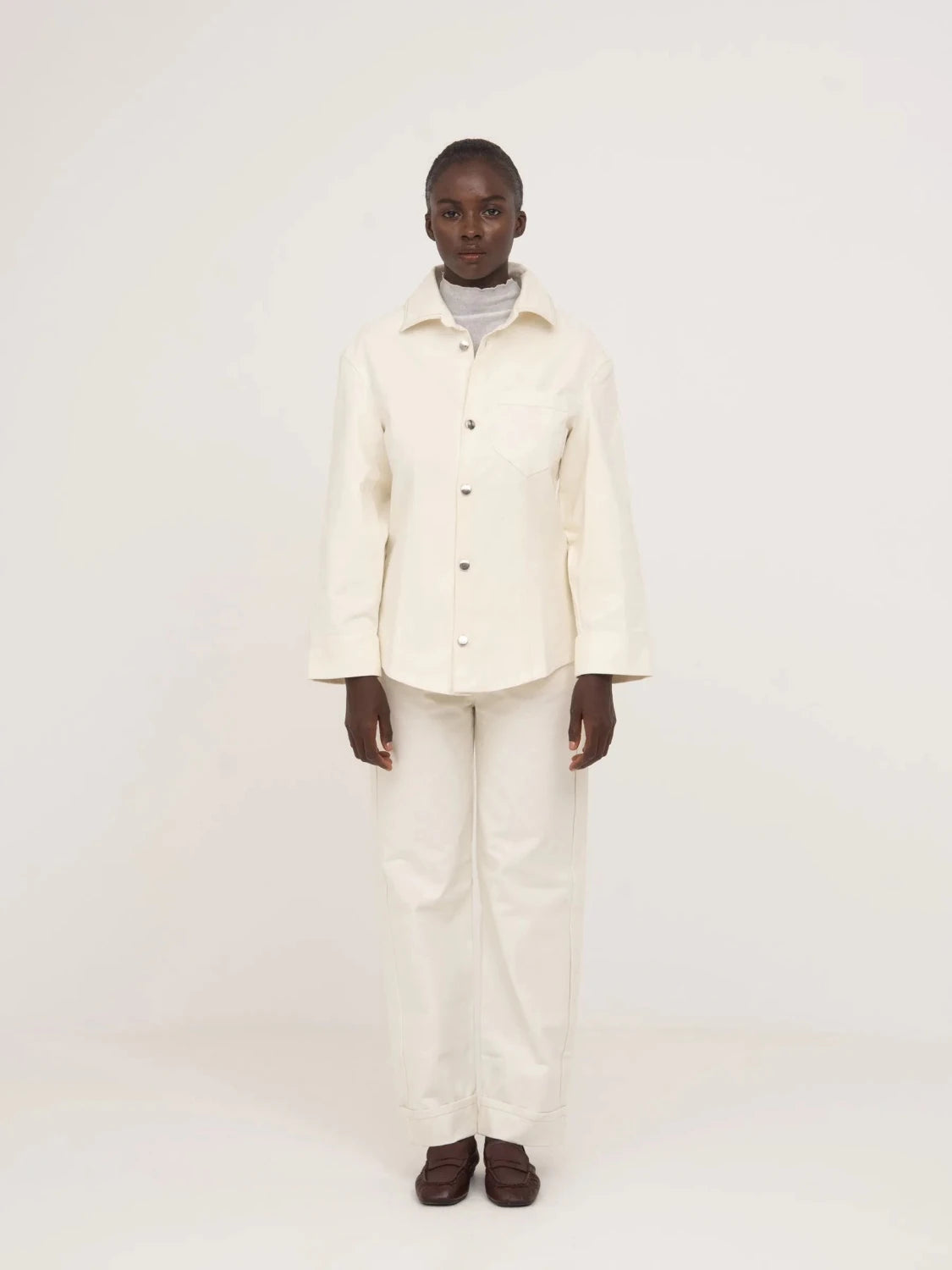 Agenda Cream Fitted Denim Over Shirt