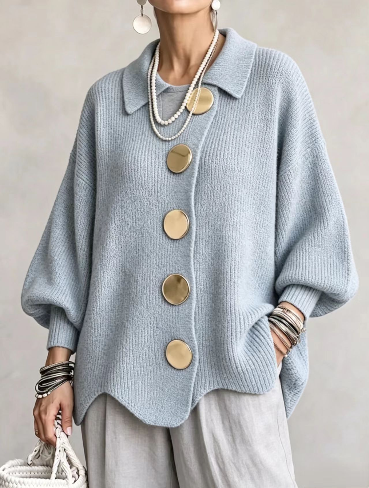 Isadora | Oversized Gold Button Cardigan | FINAL SALE