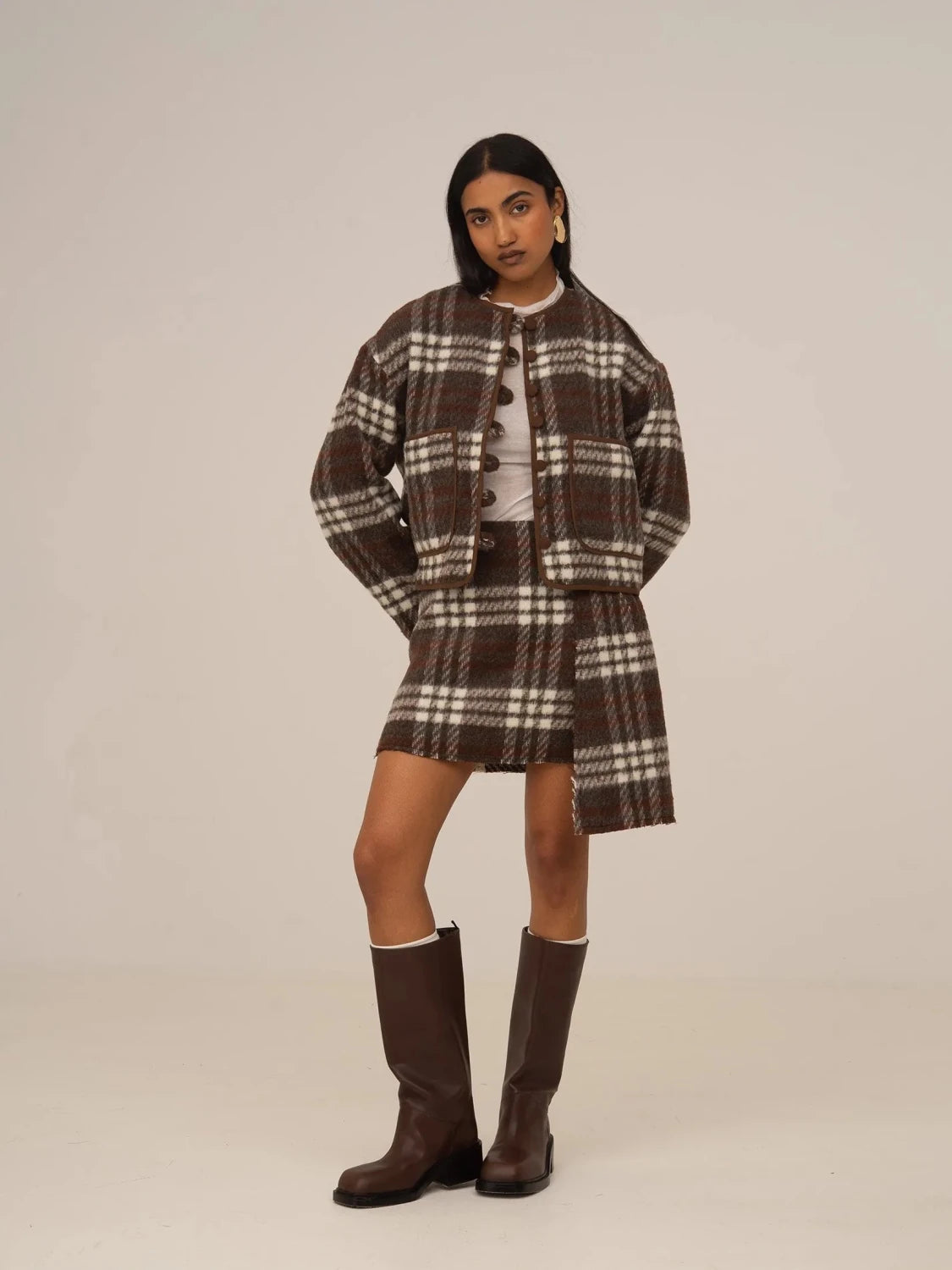 Barefoot Plaid Brown Jacket