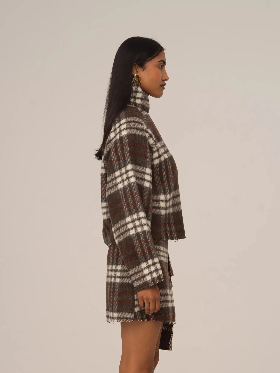 Barefoot Plaid Brown Turtleneck Overshirt