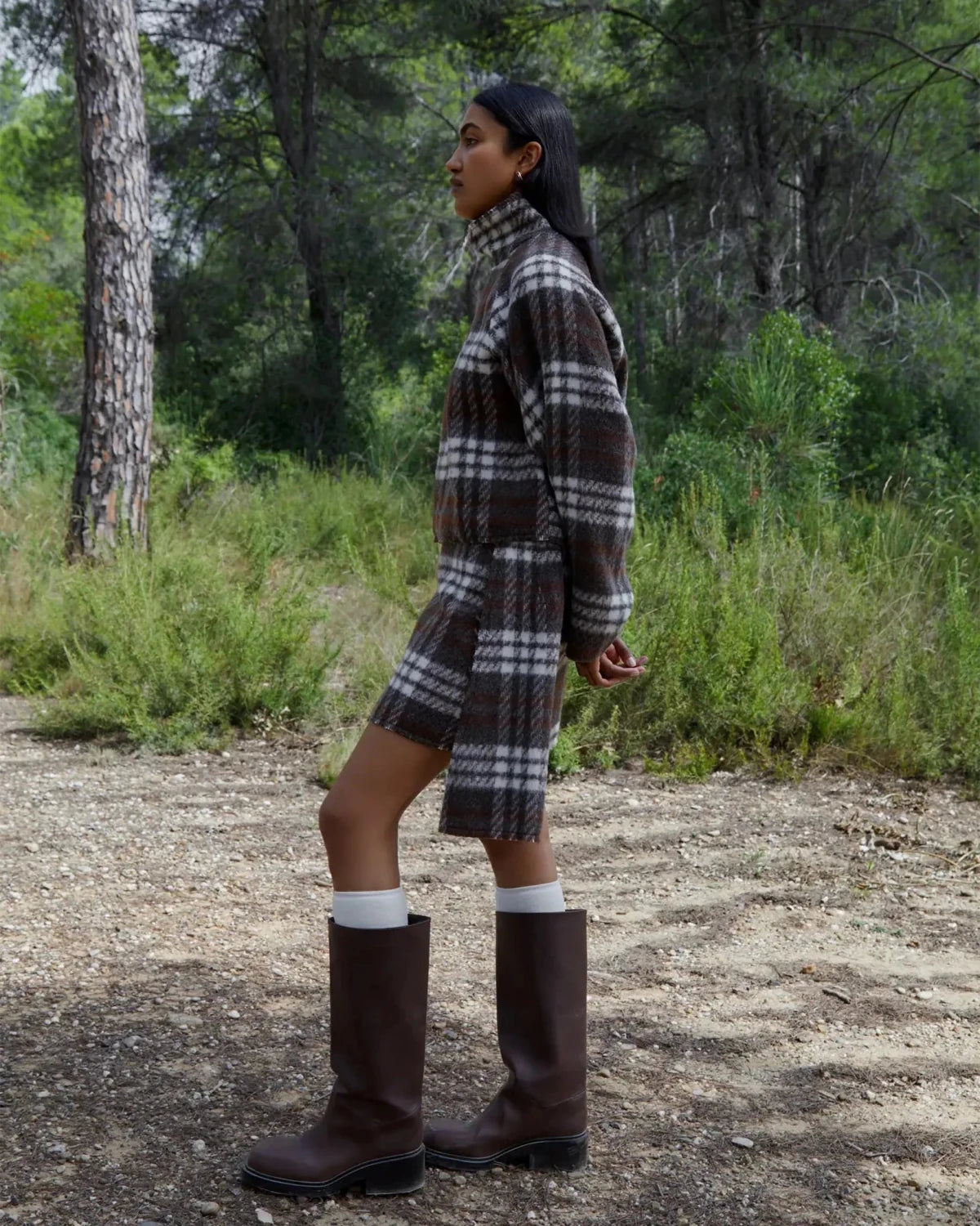 Barefoot Plaid Brown Turtleneck Overshirt
