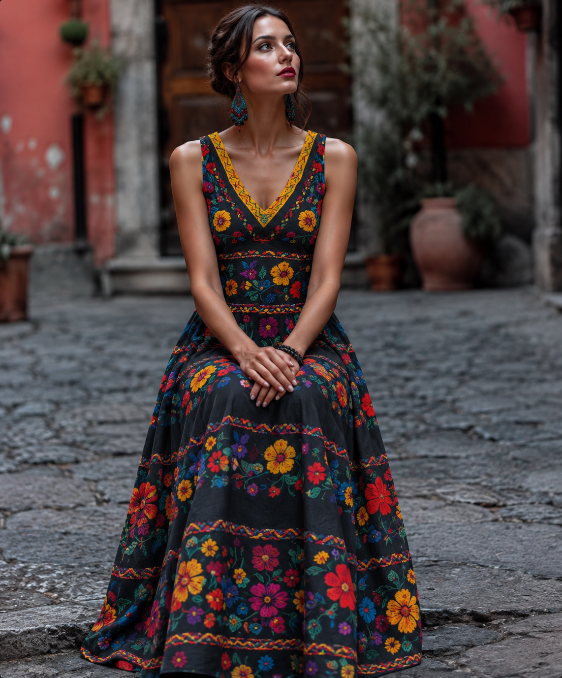 Women's V Neck Floral Maxi Dress | Halloween