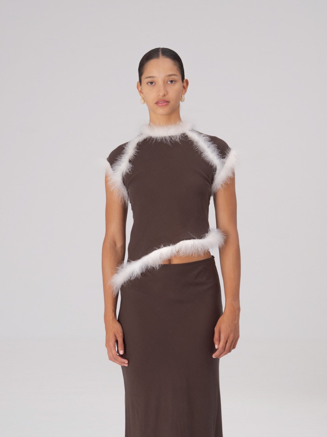 Brown Balance Feather Top