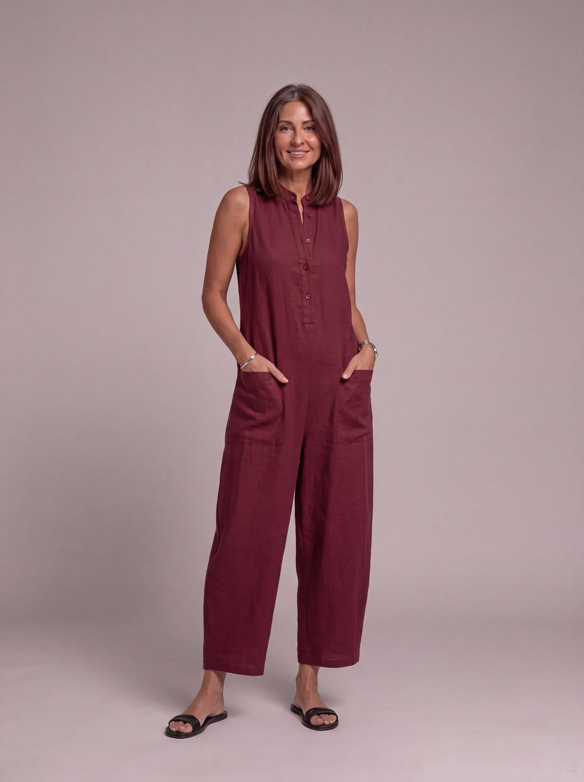 Emanuela | Relaxed Sleeveless Linen Blend Jumpsuit