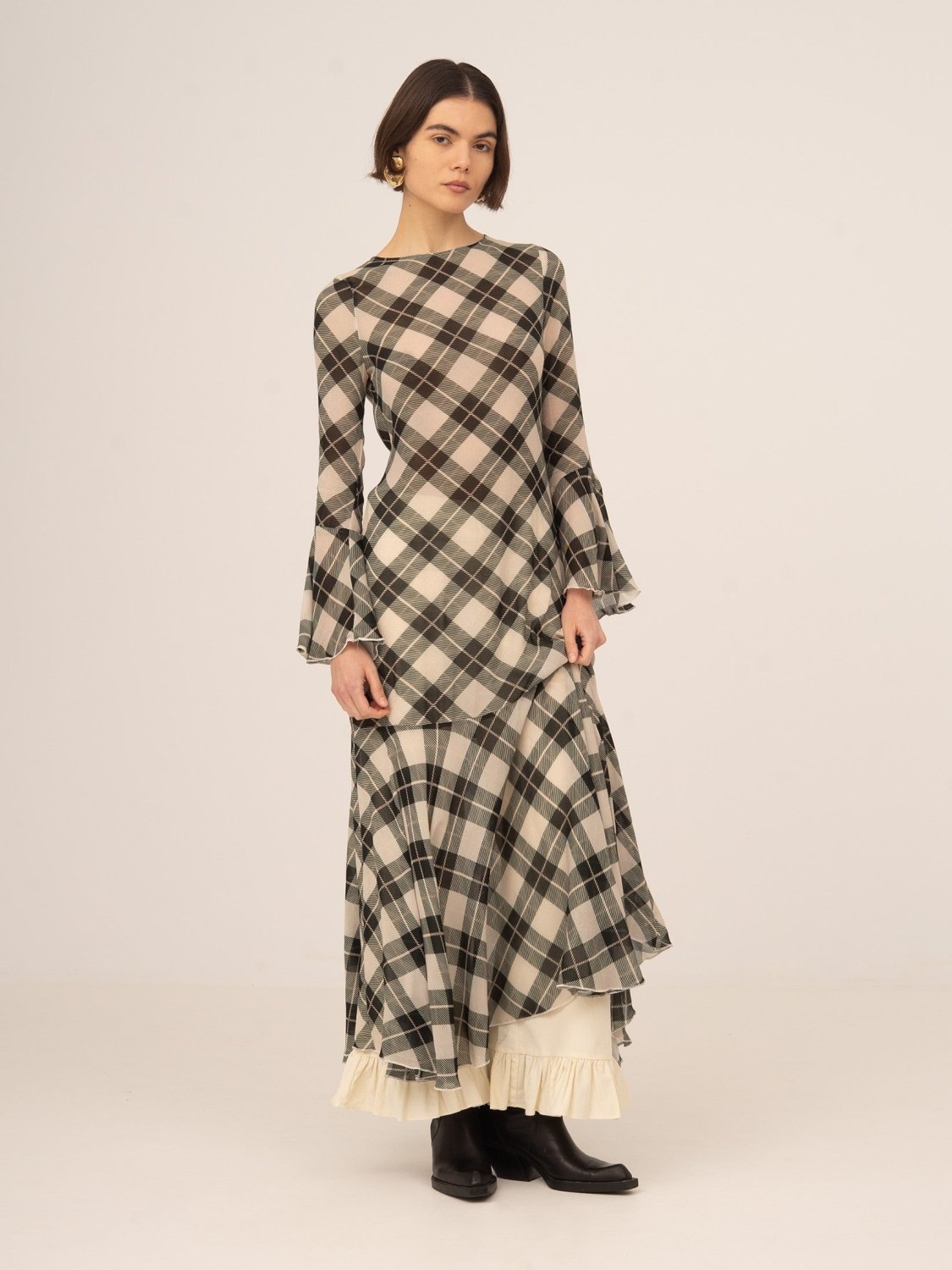 Classic Argyle-inspired Geometric Print Jester Dress