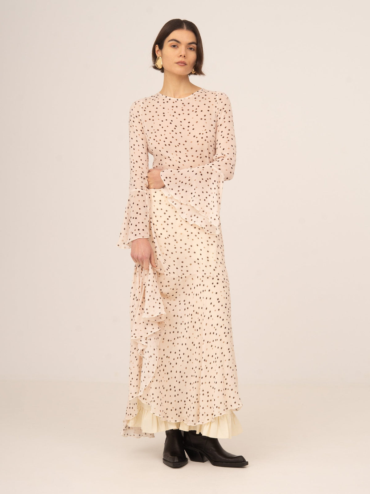 Peach Polka Dot Print Jester Dress