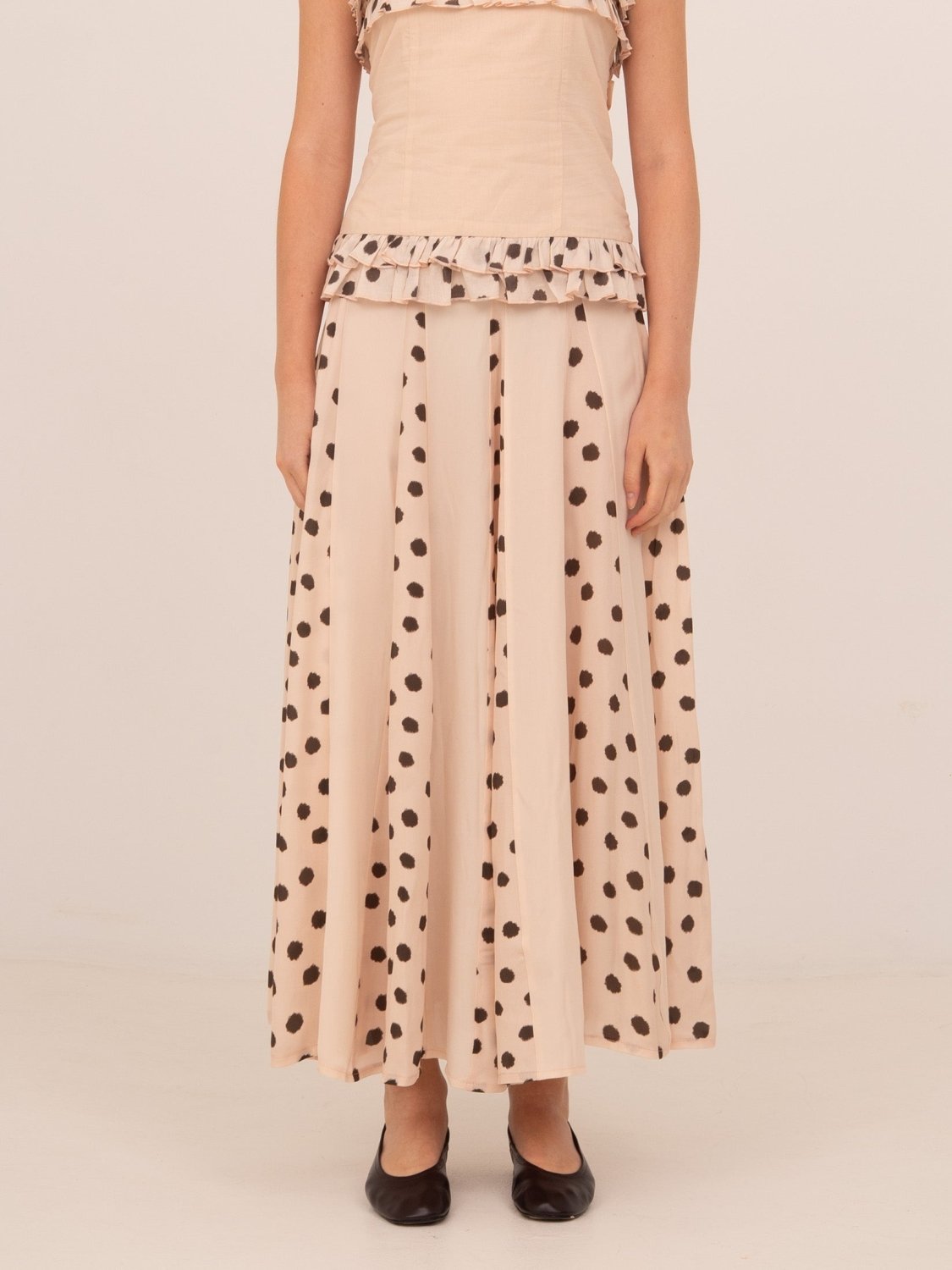 Noctis Beige Polka Dot Print Skirt