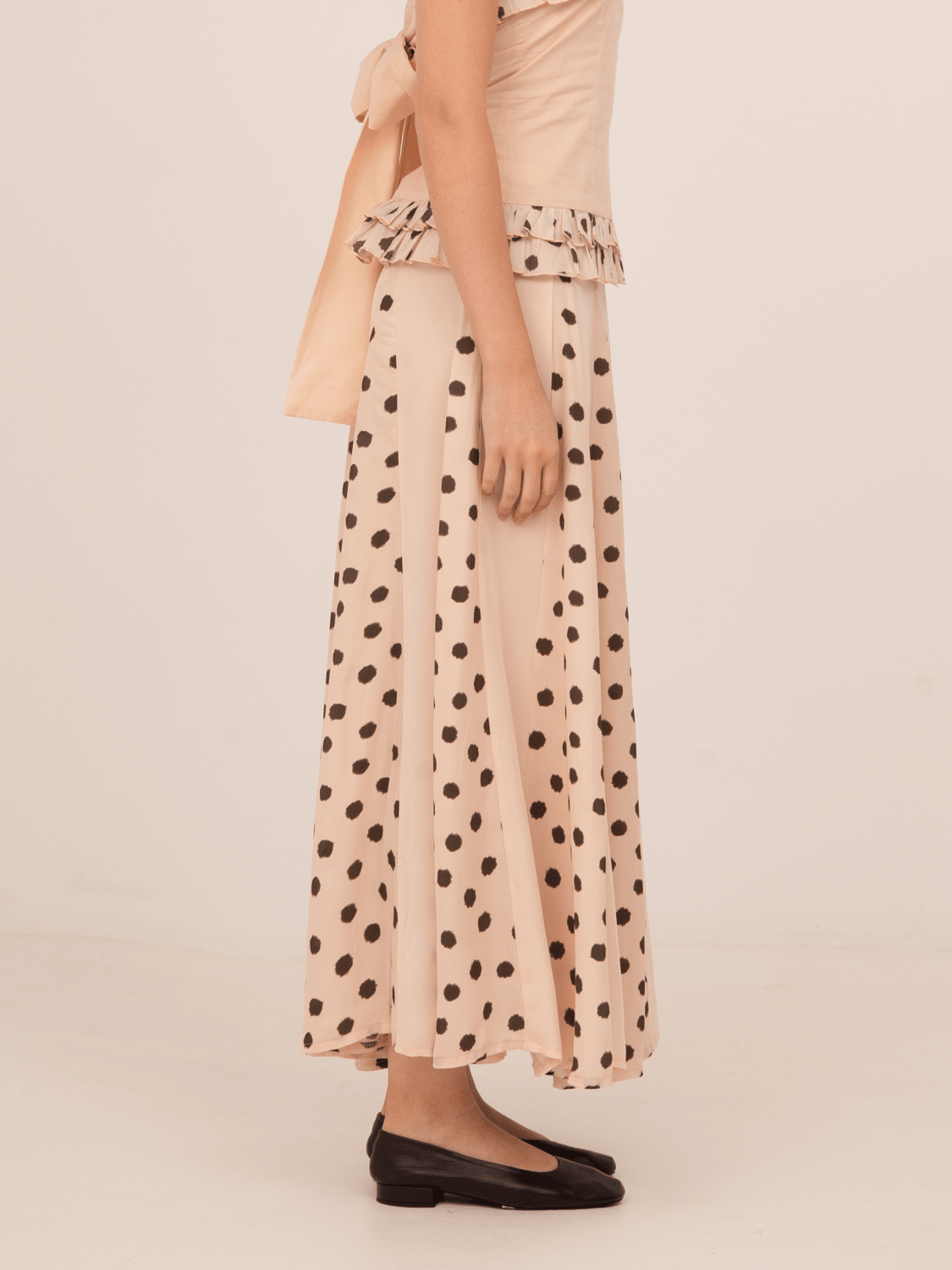 Noctis Beige Polka Dot Print Skirt