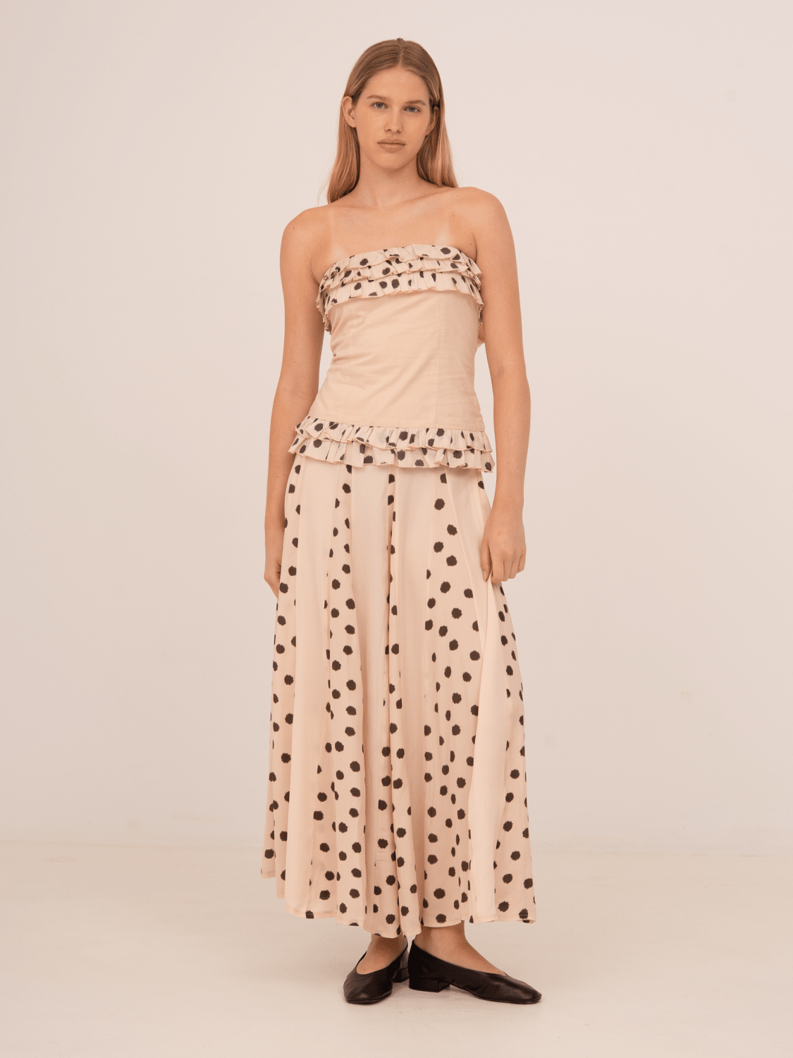 Noctis Beige Polka Dot Print Skirt
