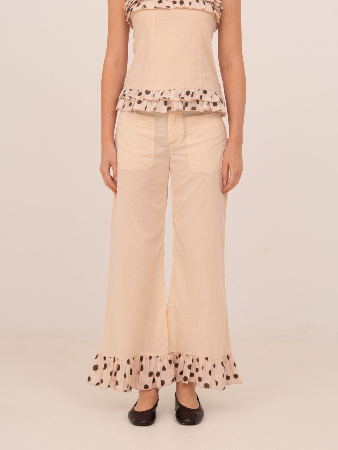 Noctis Beige Polka Dot Print Pants