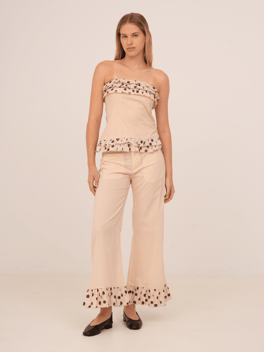 Noctis Beige Polka Dot Print Pants