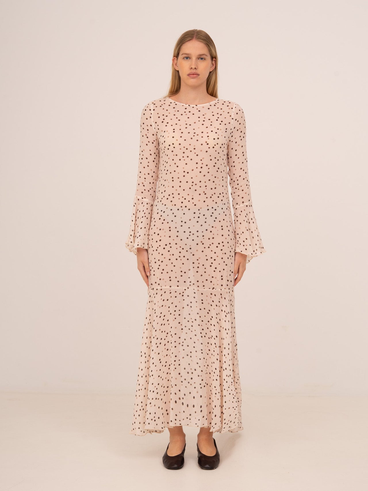 Peach Polka Dot Print Jester Dress