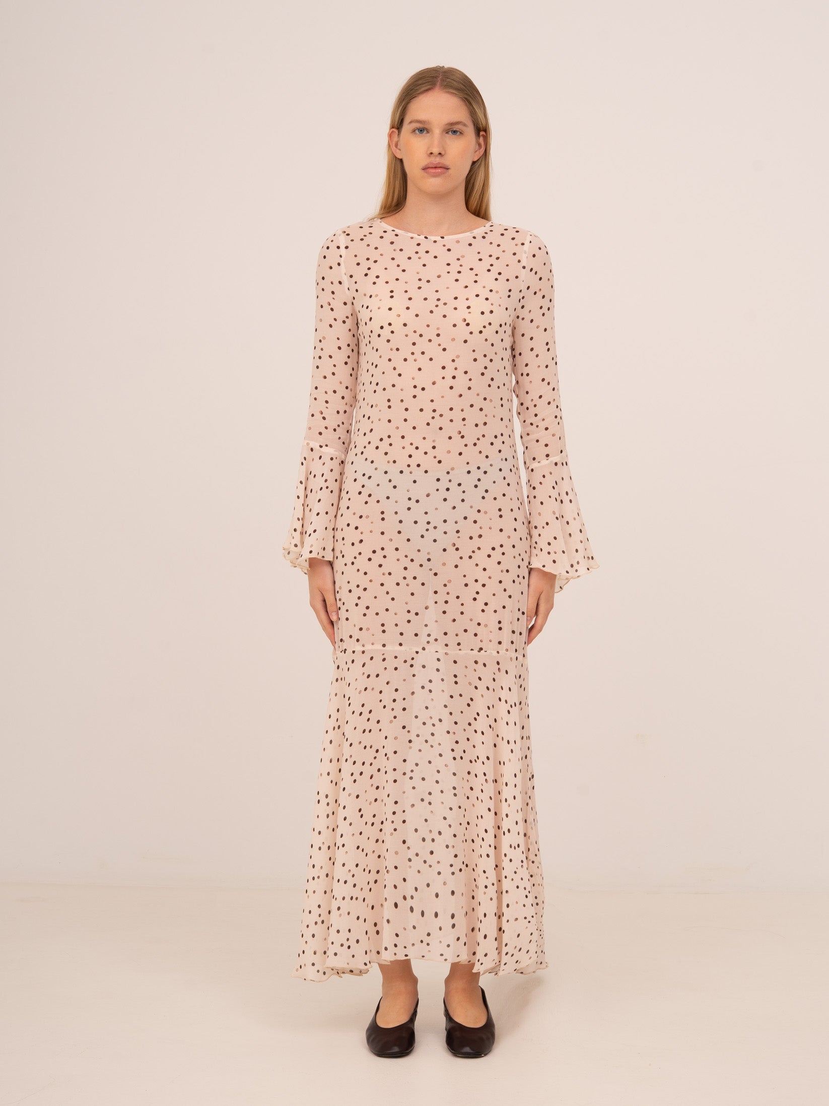 Peach Polka Dot Print Jester Dress