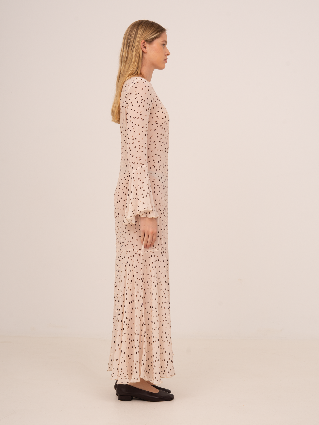 Peach Polka Dot Print Jester Dress
