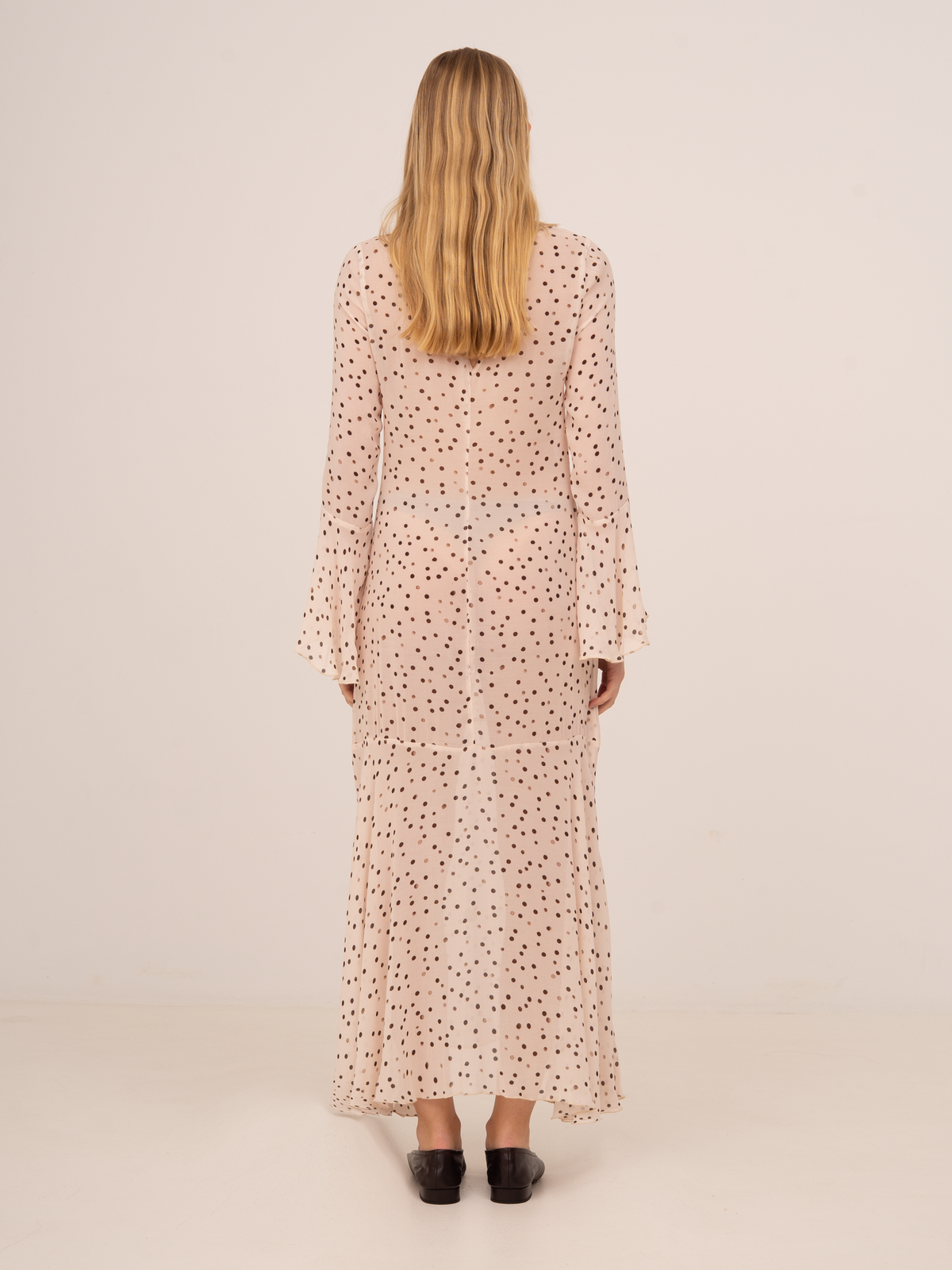 Peach Polka Dot Print Jester Dress