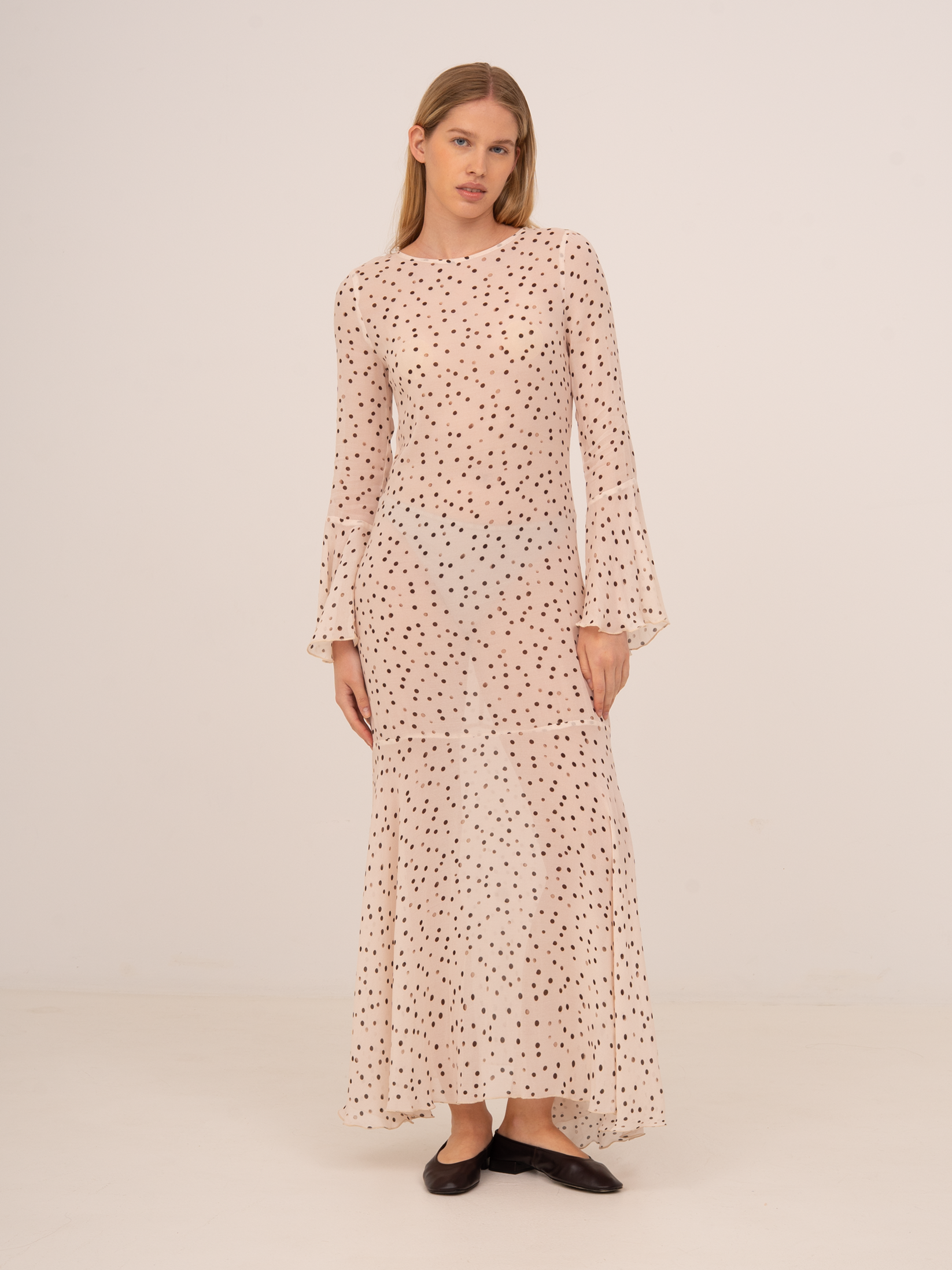 Peach Polka Dot Print Jester Dress