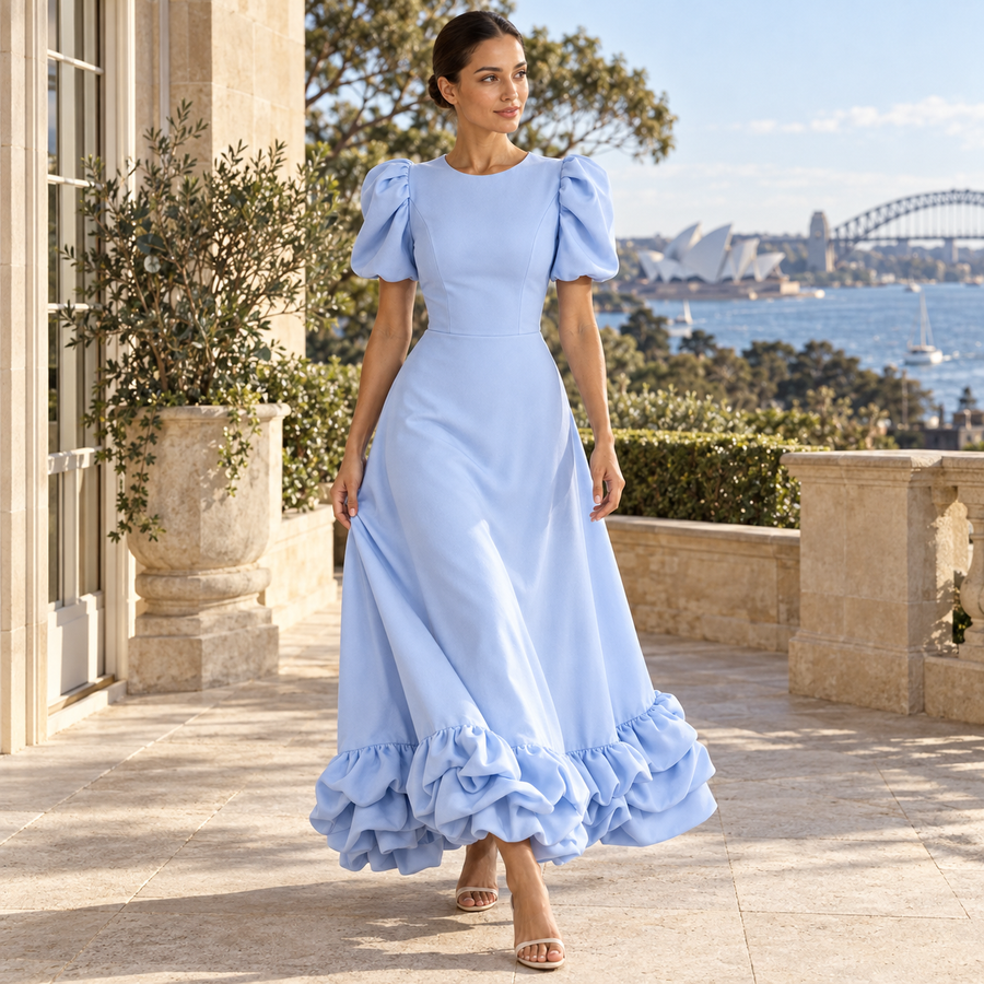 The Elara Sculpted Ruffle Maxi Dress