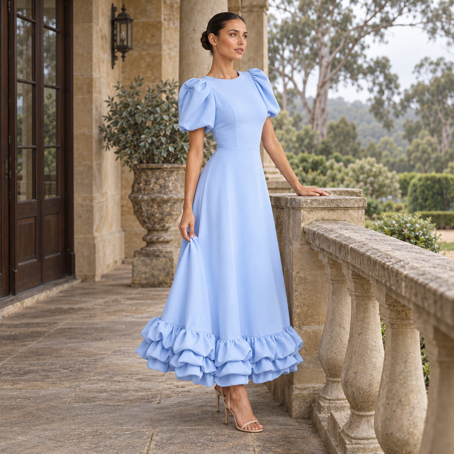 The Elara Sculpted Ruffle Maxi Dress