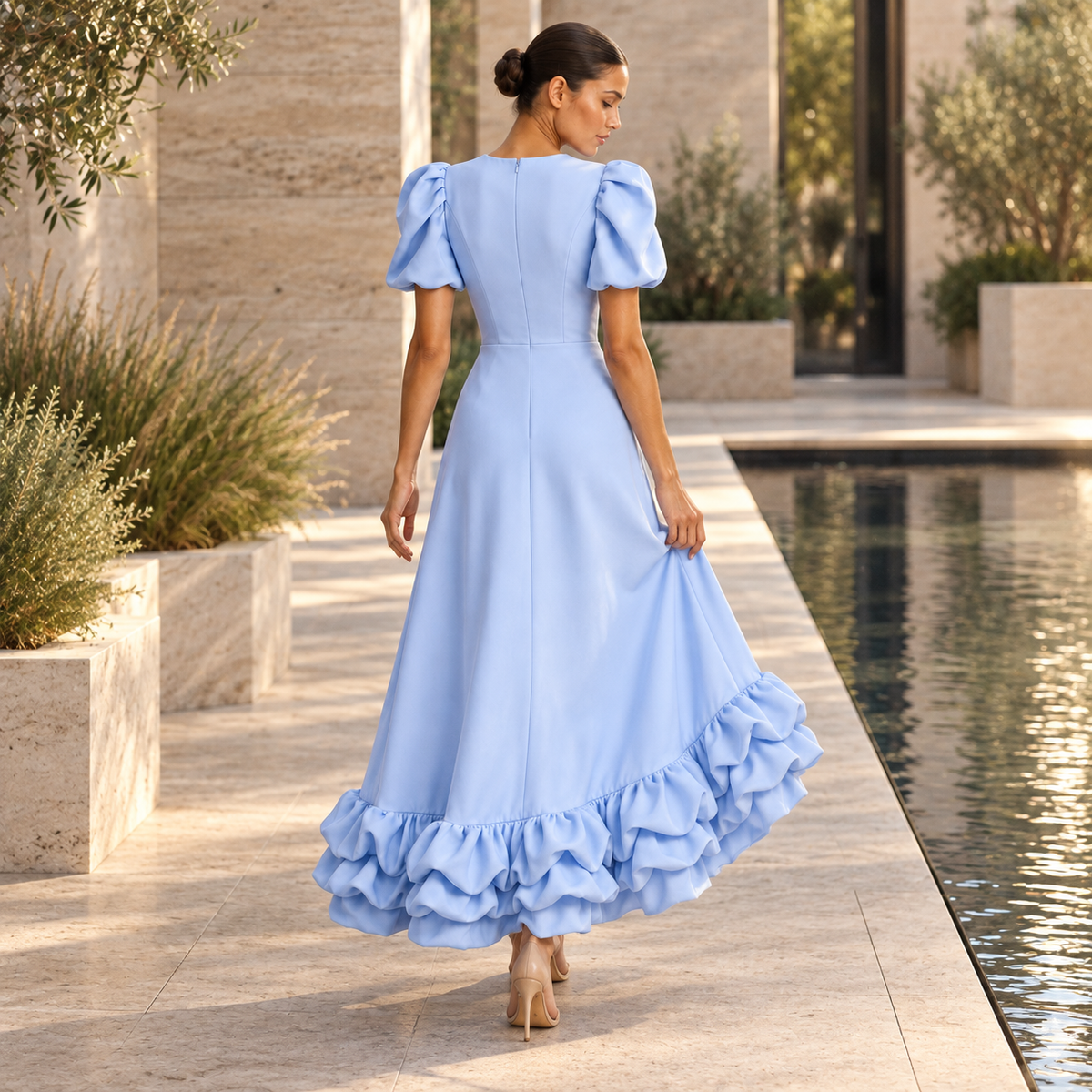 The Elara Sculpted Ruffle Maxi Dress