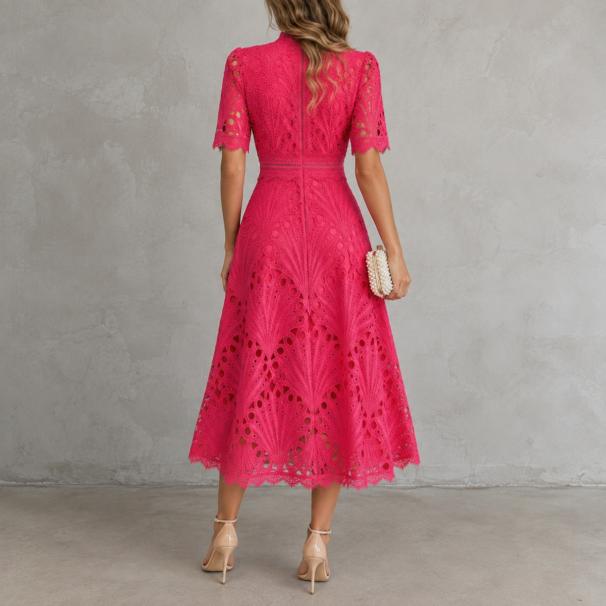 Charlisse – Ornate lace refinement – High-neck midi dress