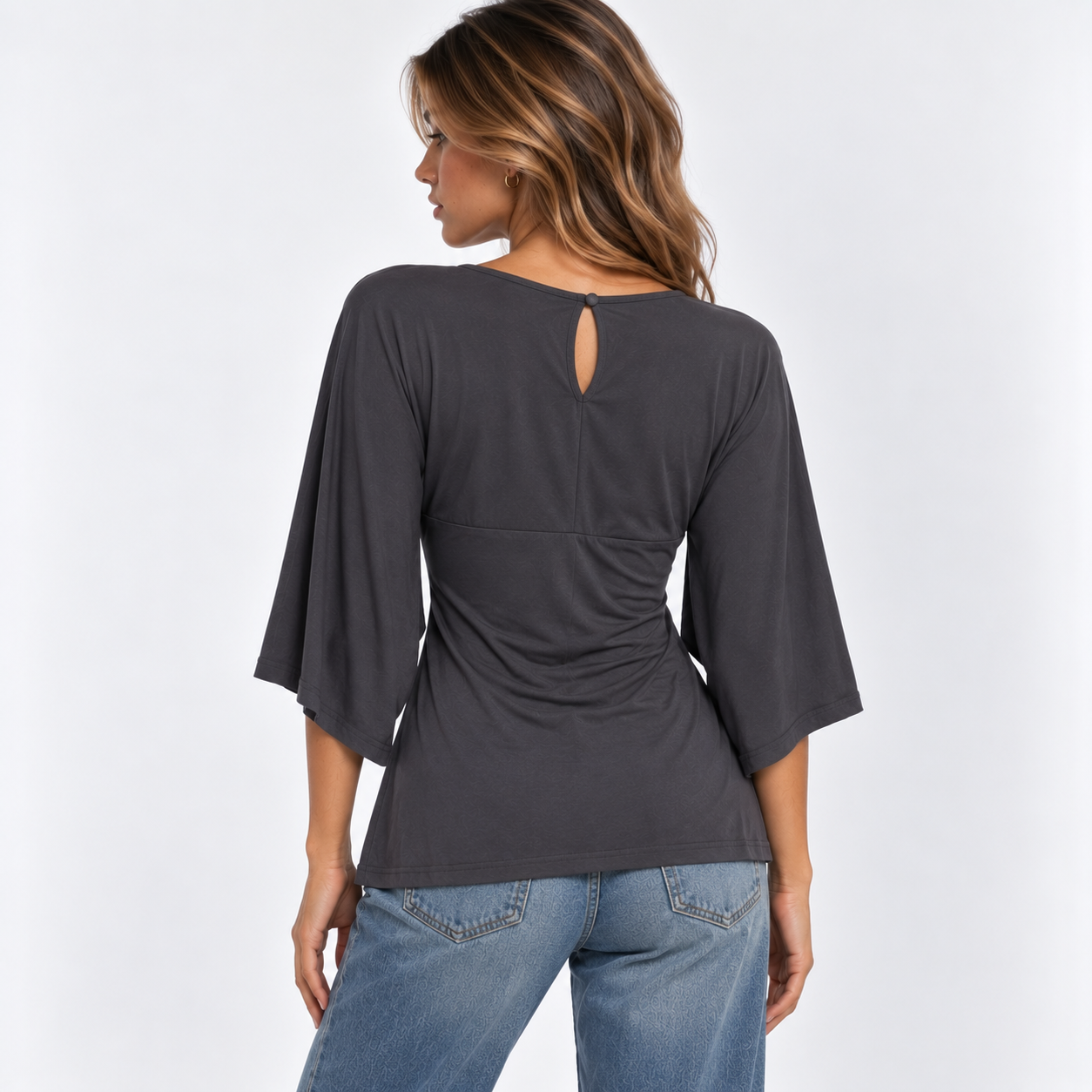 The Elara Ruched V-Neck Batwing Top
