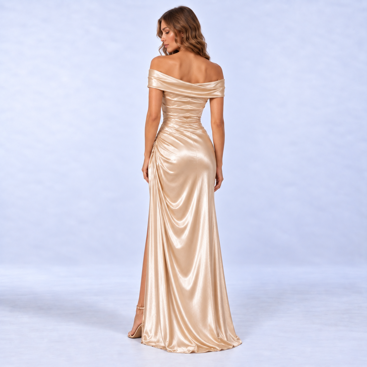The Elara Draped Satin-Look Maxi Dress