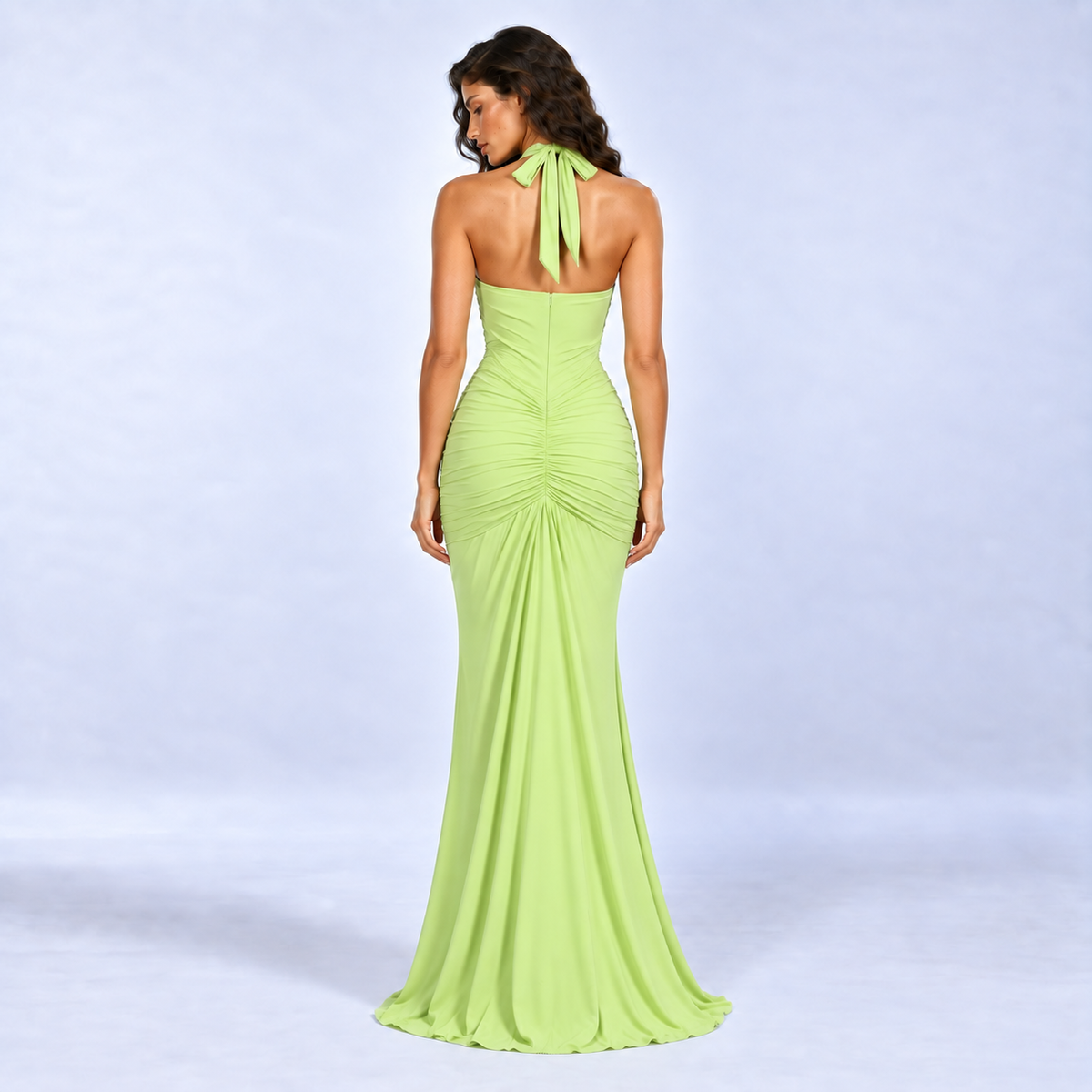 The Elara Plunging Ruched Mermaid Dress