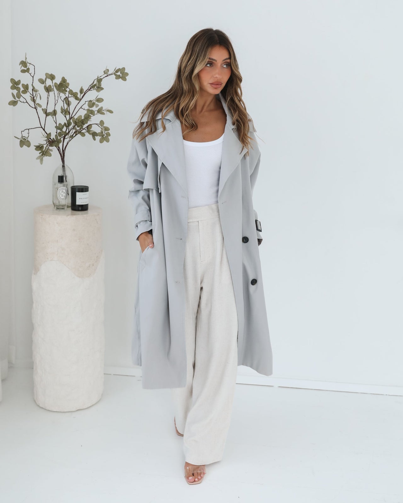 Dahrah Grey Trench Coat