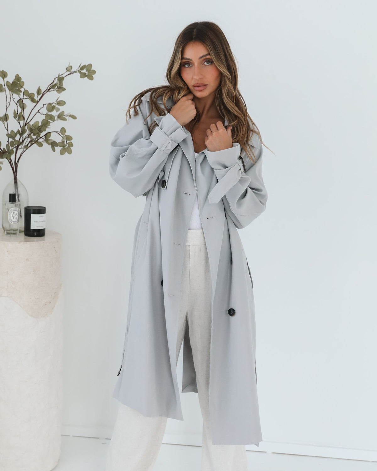 Dahrah Grey Trench Coat
