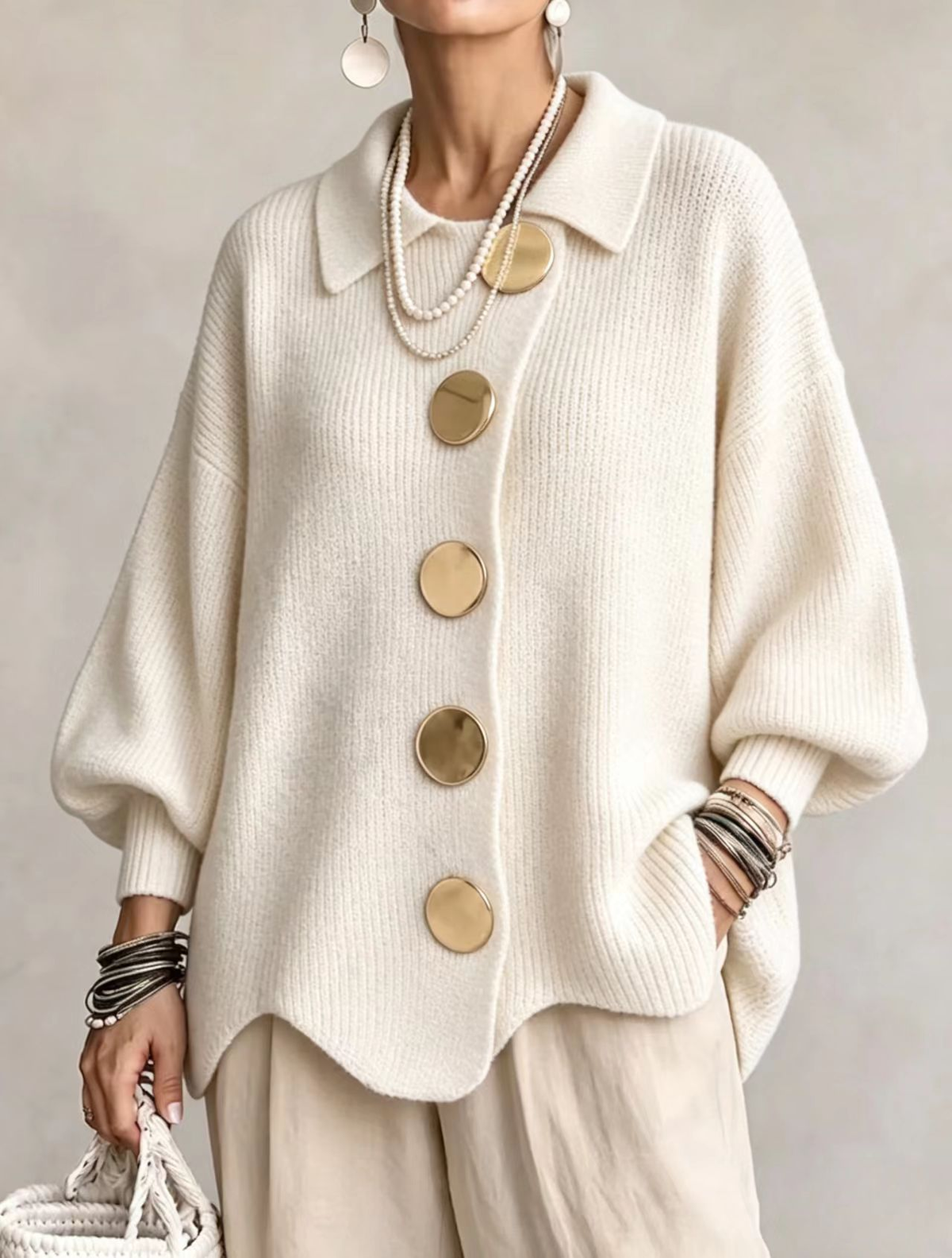 Isadora | Oversized Gold Button Cardigan | FINAL SALE