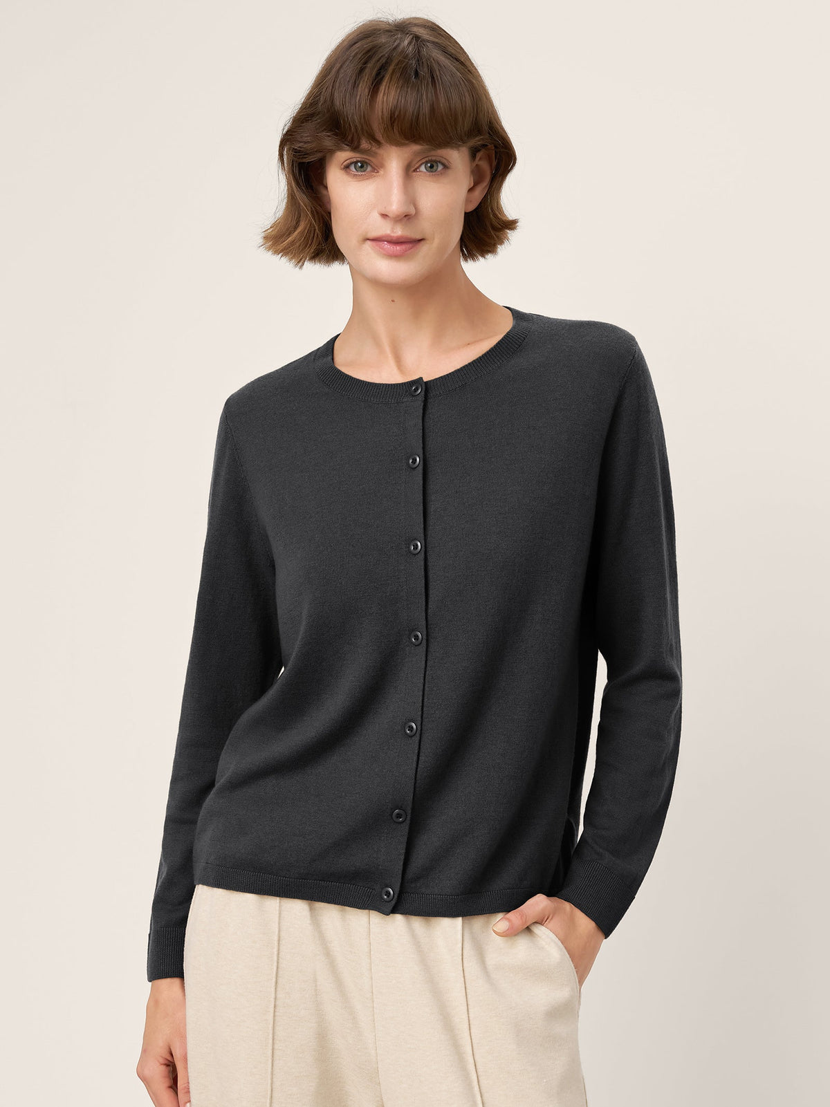 Extra-Fine Merino Wool Buttoned Knit Cardigan CAYLA
