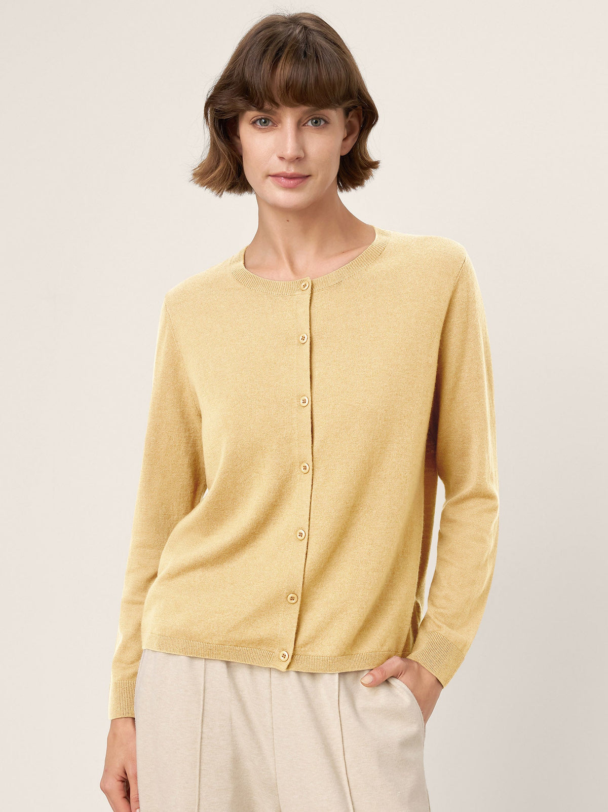 Extra-Fine Merino Wool Buttoned Knit Cardigan CAYLA
