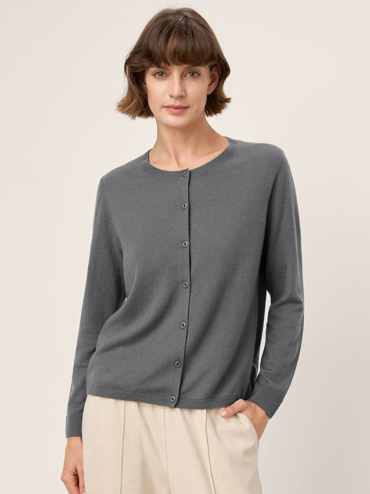 Extra-Fine Merino Wool Buttoned Knit Cardigan CAYLA