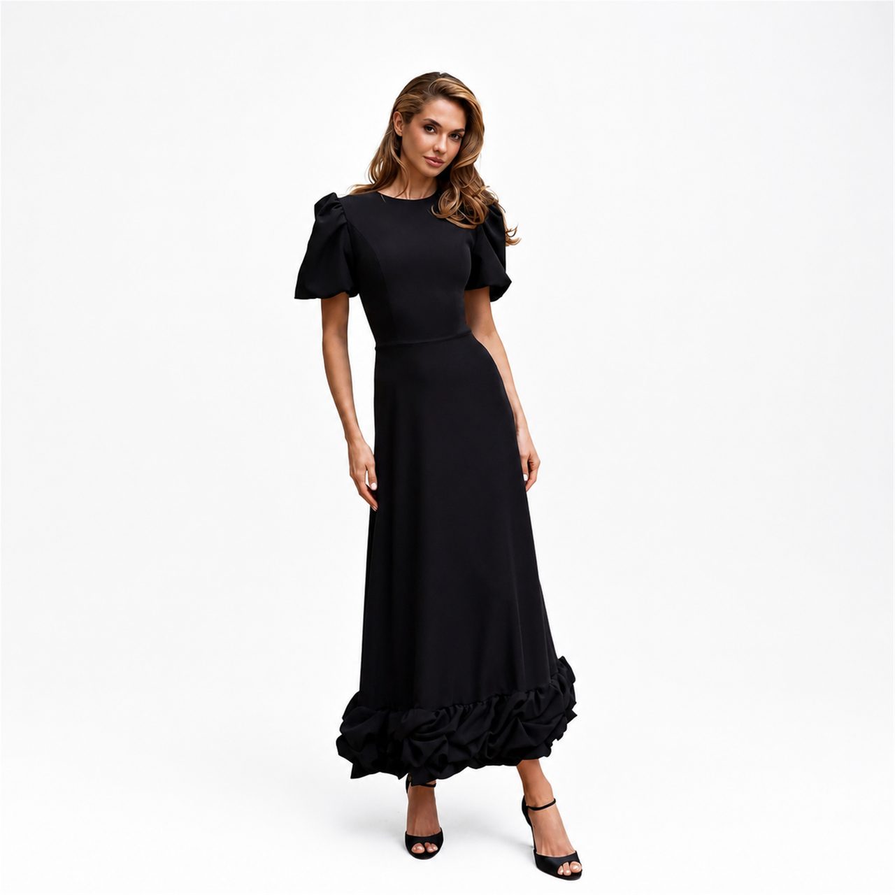 The Elara Sculpted Ruffle Maxi Dress