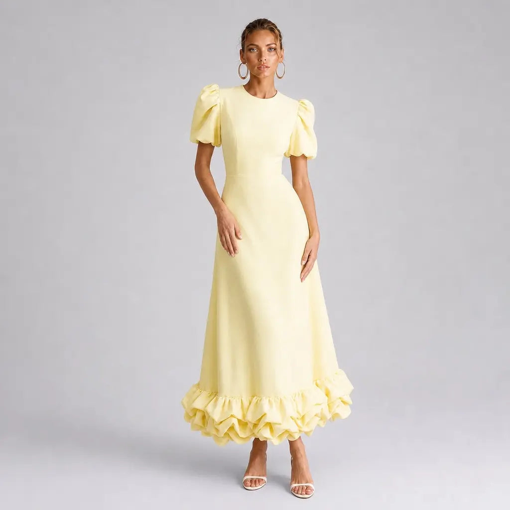 The Elara Sculpted Ruffle Maxi Dress