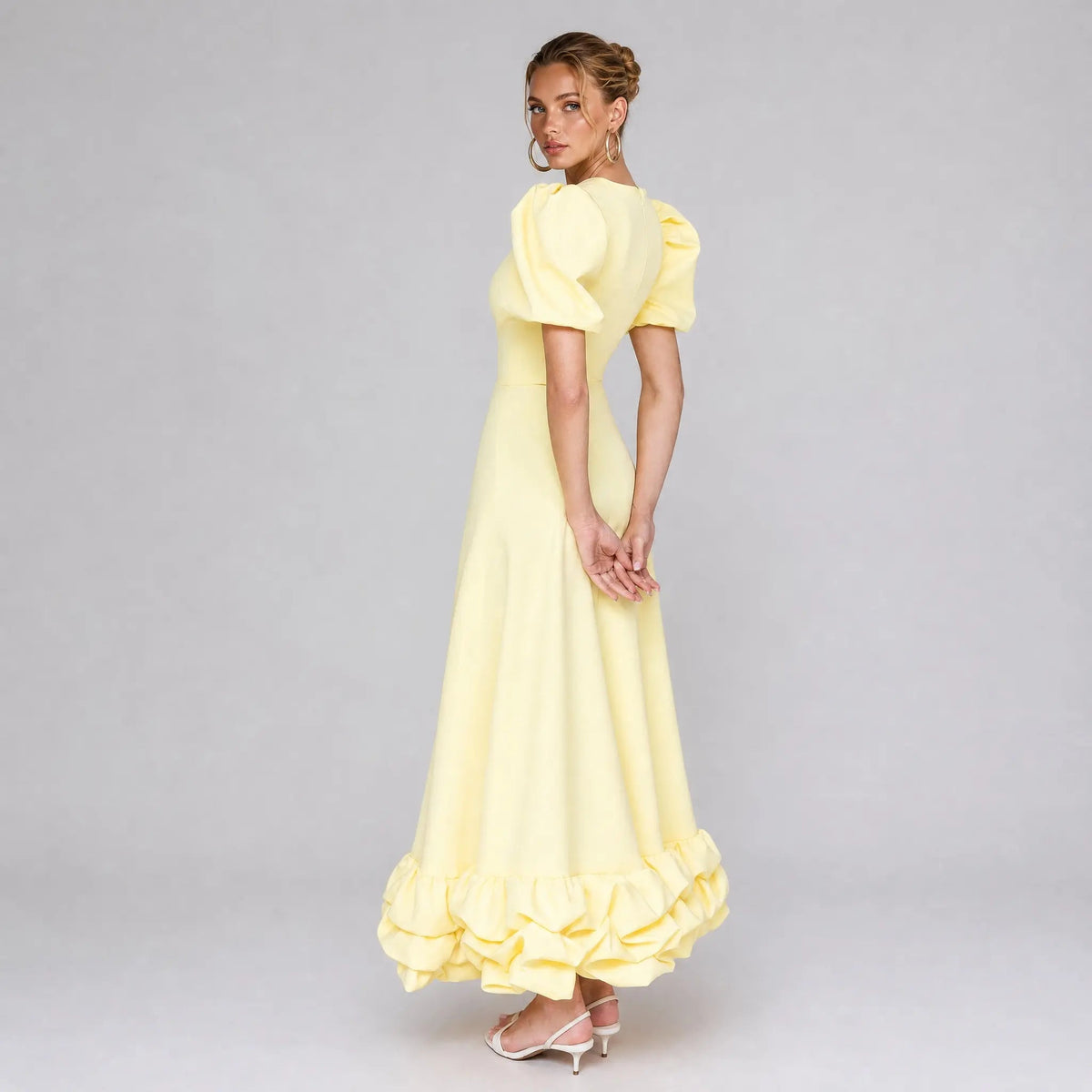 The Elara Sculpted Ruffle Maxi Dress