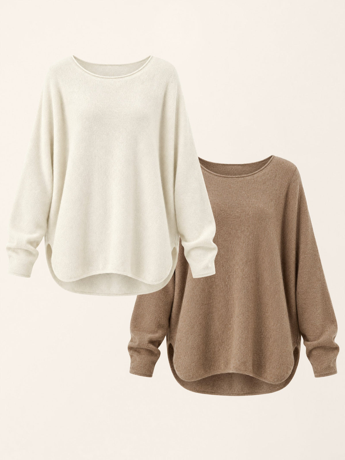 100% Mongolian Cashmere Hand-Finished Rolled Edge Knit Top AMARA