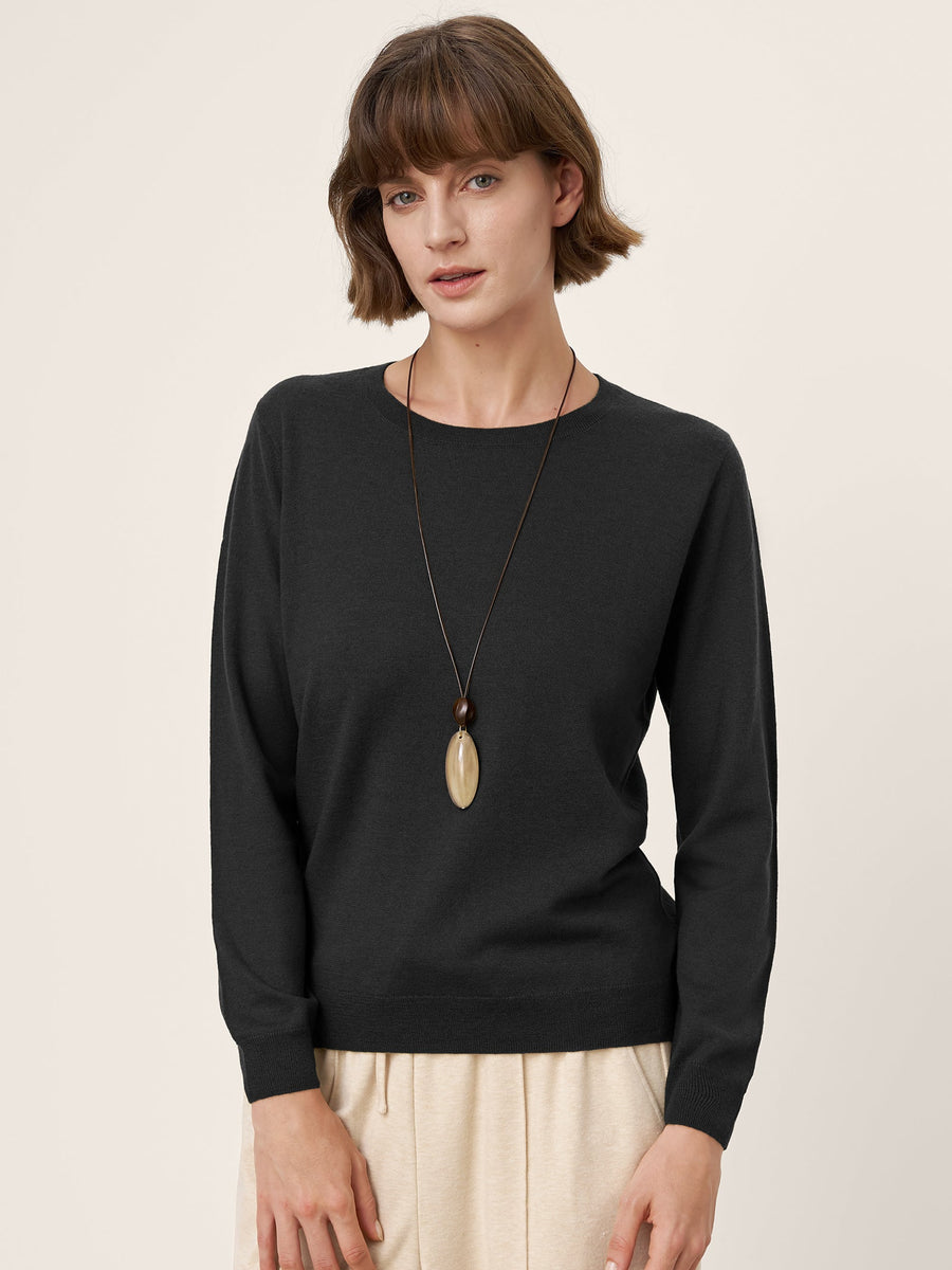 Extra-Fine Merino Wool Essential Crew Neck Knit Sweater BRIDGET
