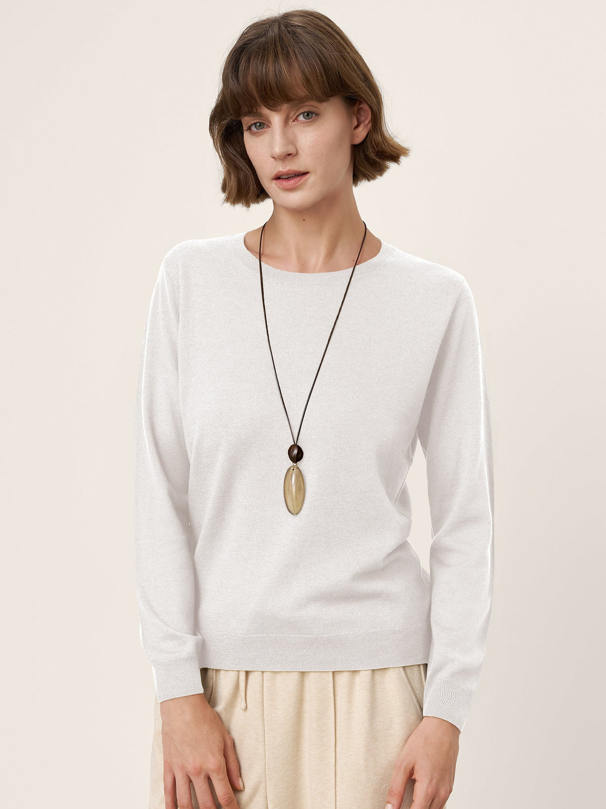 Extra-Fine Merino Wool Essential Crew Neck Knit Sweater BRIDGET
