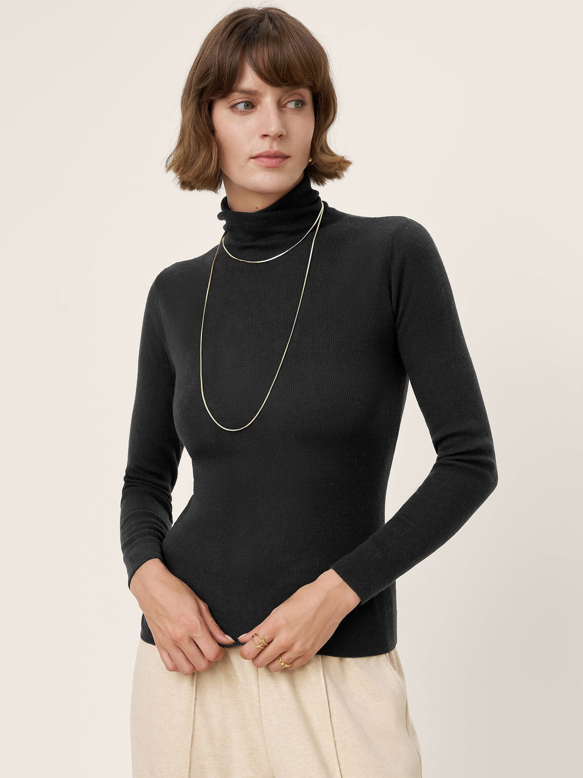 Extra-Fine Merino Wool Turtleneck Knit Sweater JOLENE