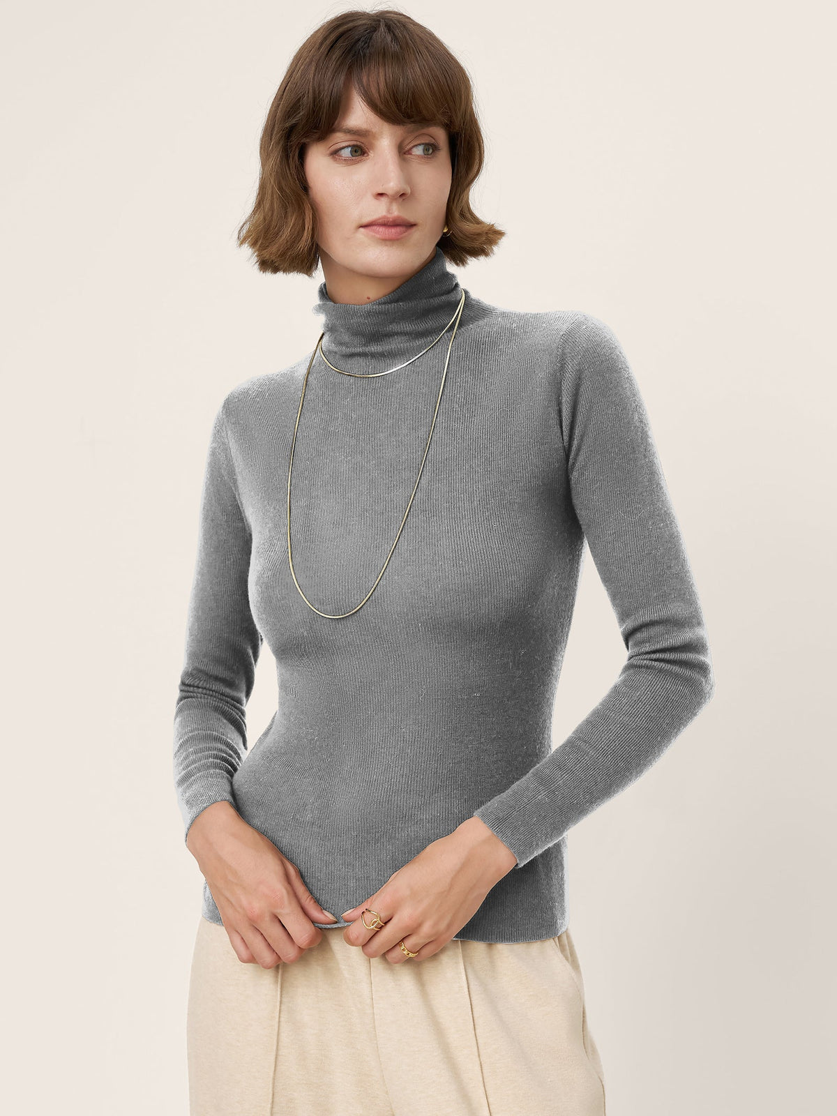 Extra-Fine Merino Wool Turtleneck Knit Sweater JOLENE