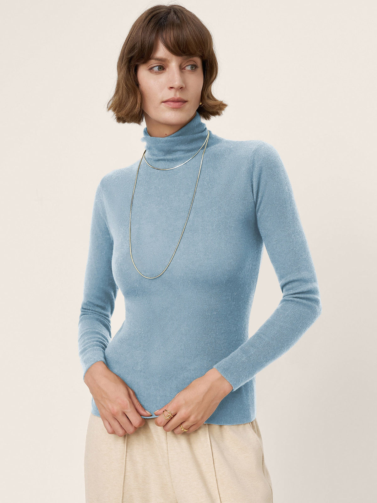 Extra-Fine Merino Wool Turtleneck Knit Sweater JOLENE