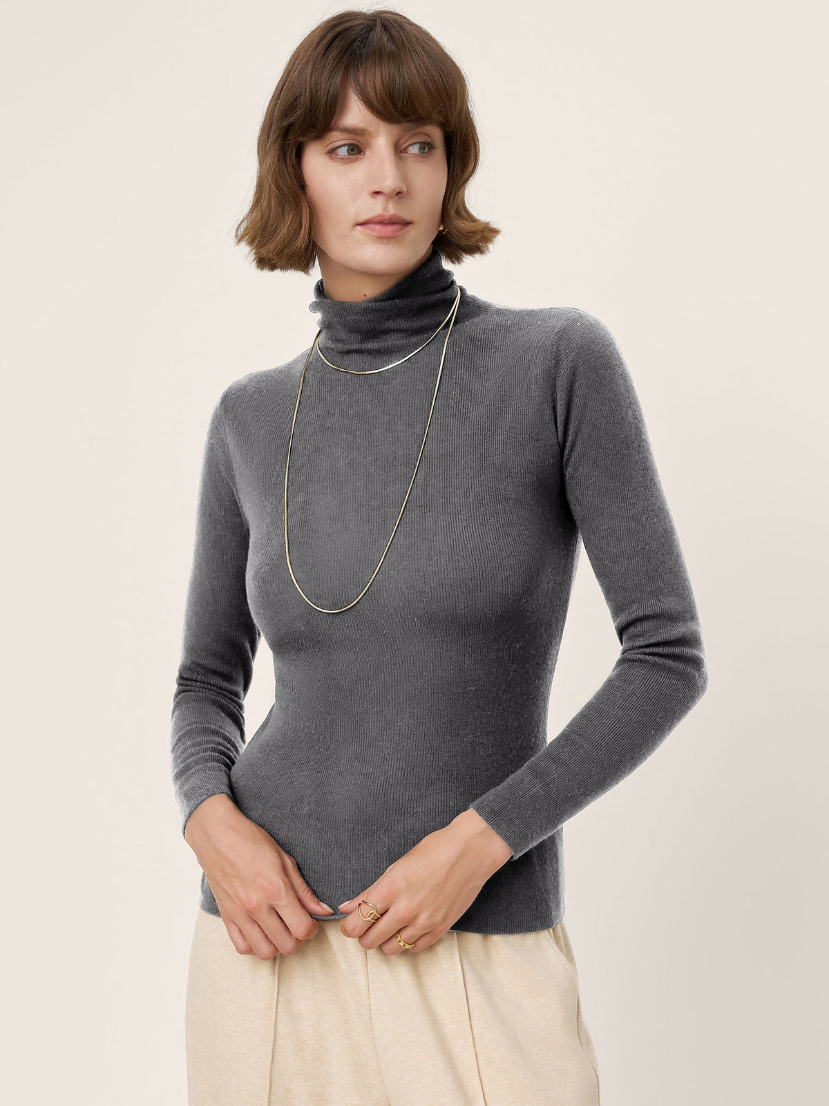 Extra-Fine Merino Wool Turtleneck Knit Sweater JOLENE
