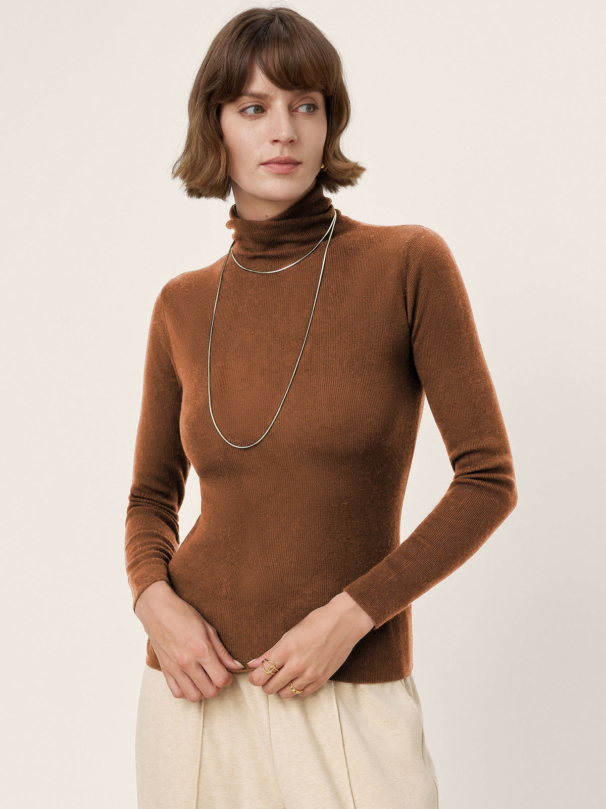 Extra-Fine Merino Wool Turtleneck Knit Sweater JOLENE