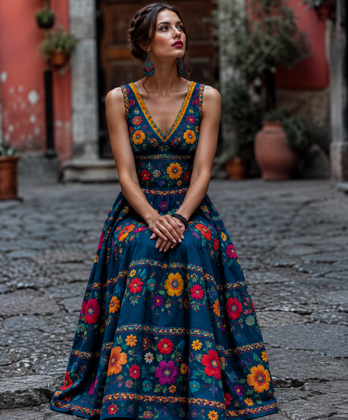 Women's V Neck Floral Maxi Dress | Halloween