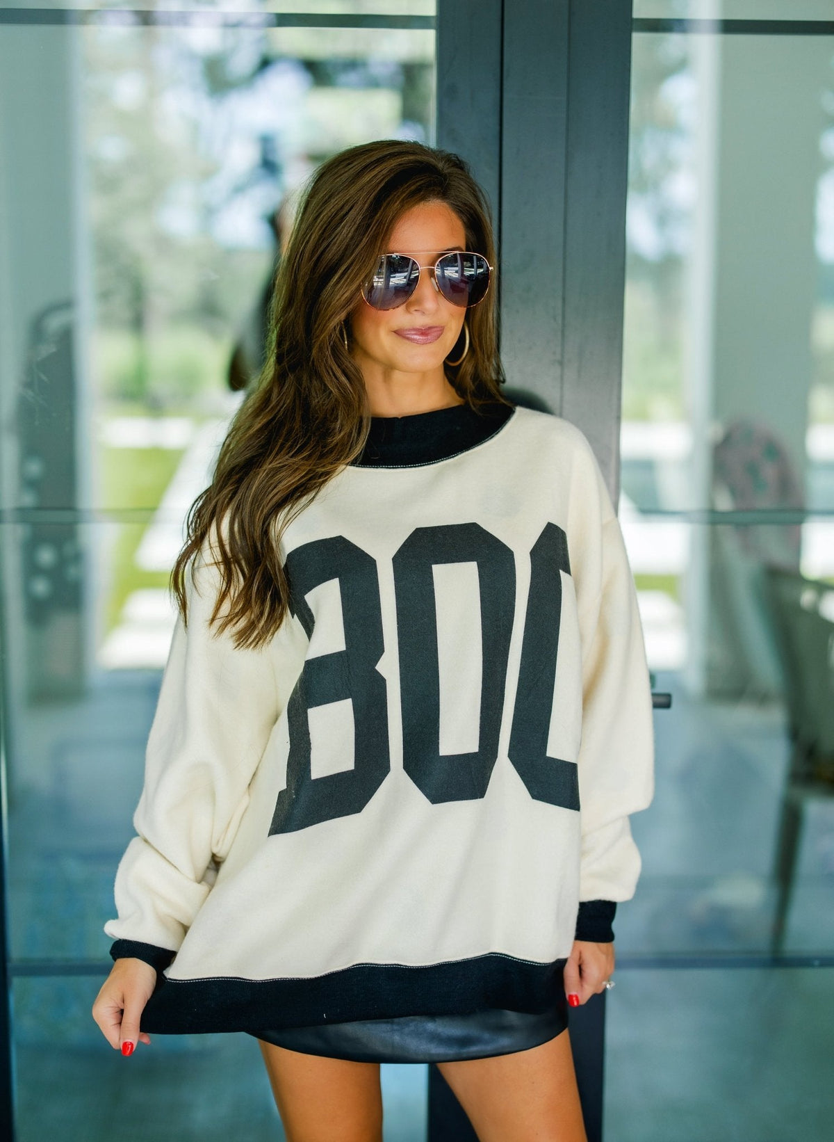 "BOO" Mock Neck Pullover