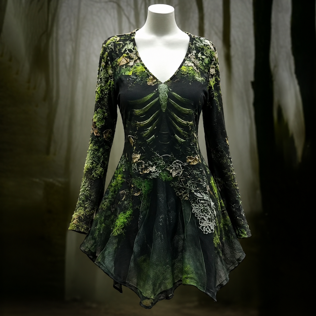 Women's Long Sleeve Halloween Green Dress | Mini
