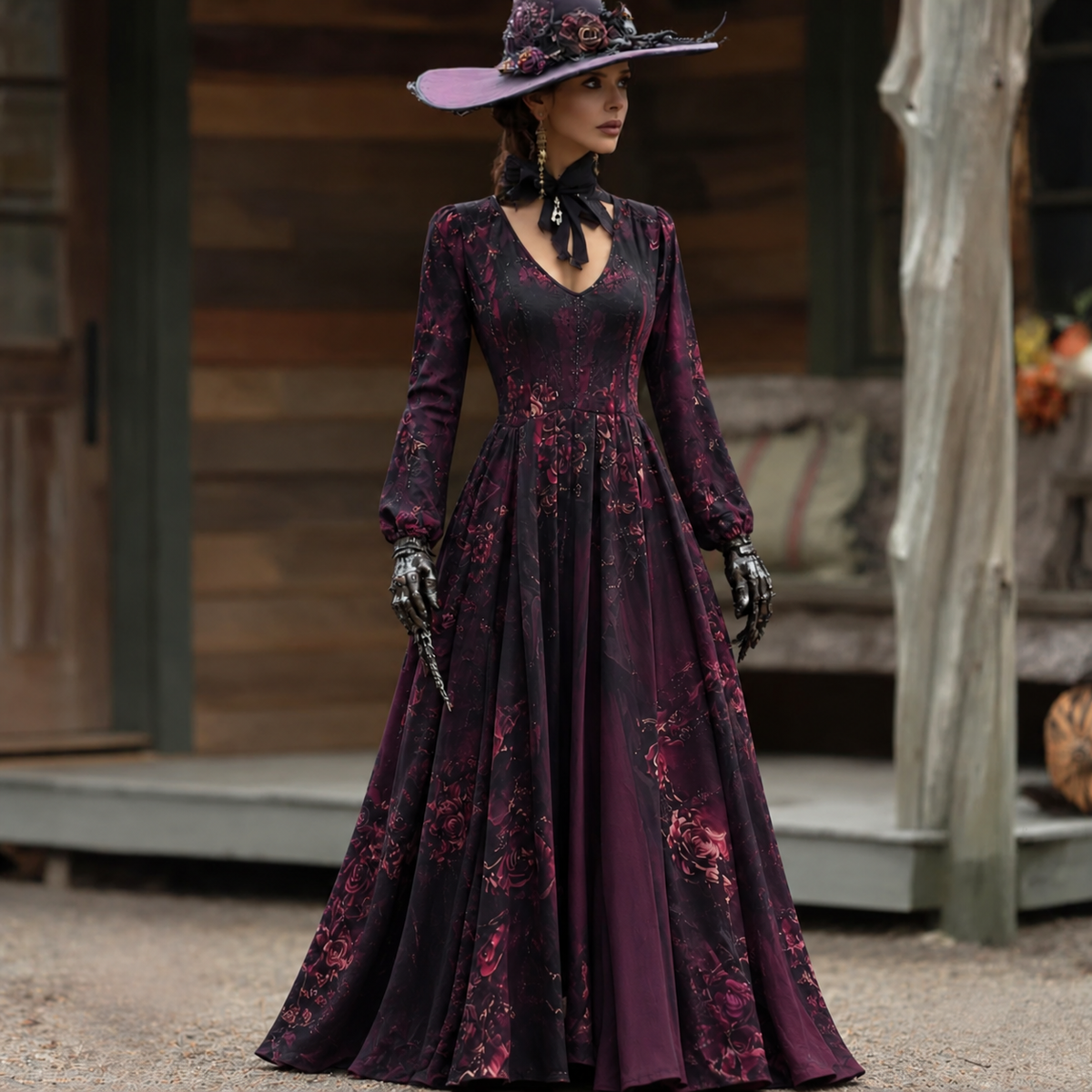 Women's Halloween Floral Maxi Dress | Long Sleeve