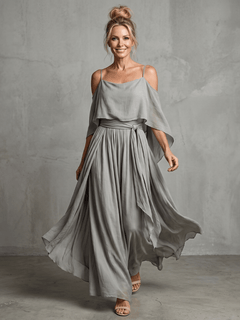 Marisol | Layered Drape Cold Shoulder Top Wide Leg Set