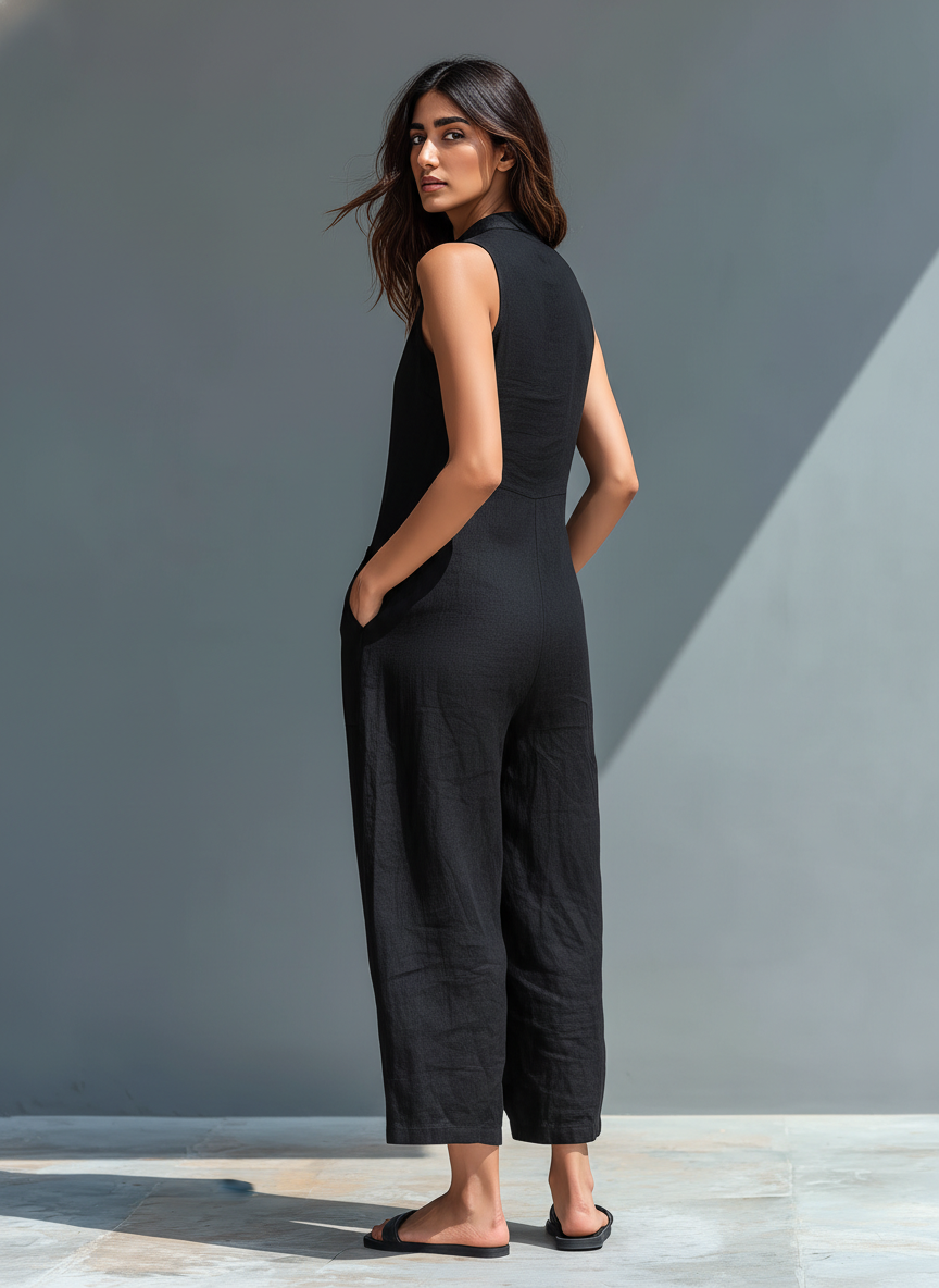 Emanuela | Relaxed Sleeveless Linen Blend Jumpsuit